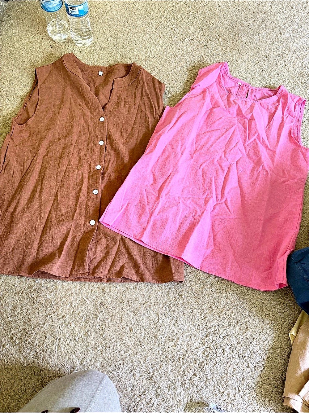 2 Linen Tank Top Set in Pink & Brown Size Small